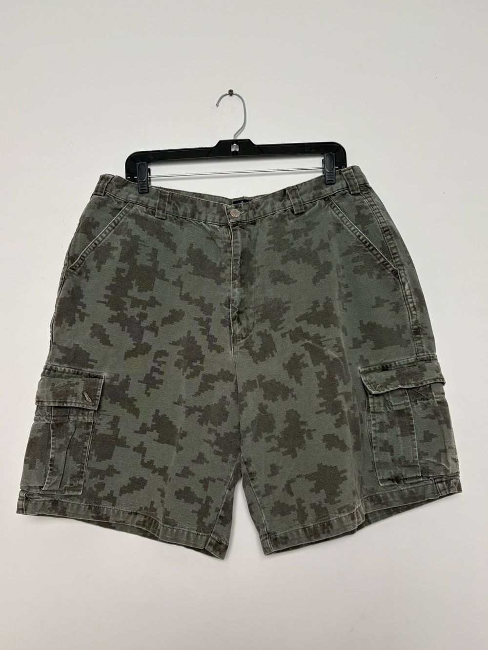 Vintage Stüssy 1990s Digital Camouflage Cargo Shorts USA Made Size 36 Streetwear